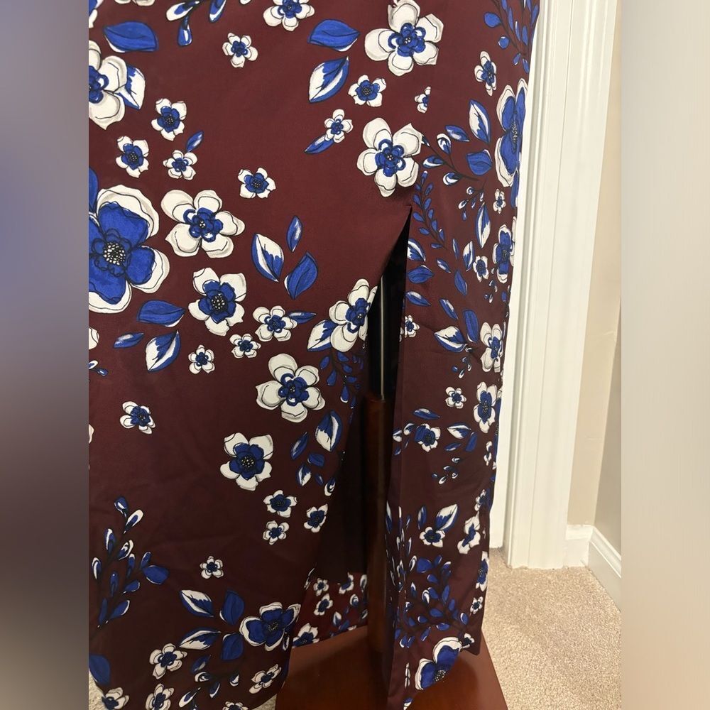 Banana Republic Wine & Blue Floral Maxi Dress with Front Slit Size XS - Picture 7 of 8